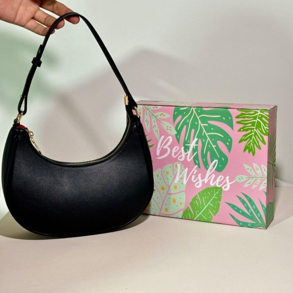 Women Black Retro Classic Clutch Shoulder Tote Hand Bag With Zipper Closure - Picture 7 of 7